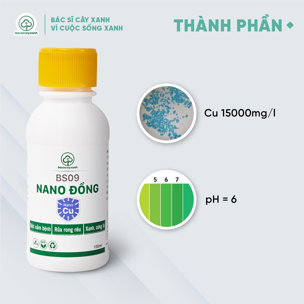 Nano đồng BS09 -  Sạch nấm bệnh, xử lý rong rêu, giúp xanh lá, cứng cây - 100ml