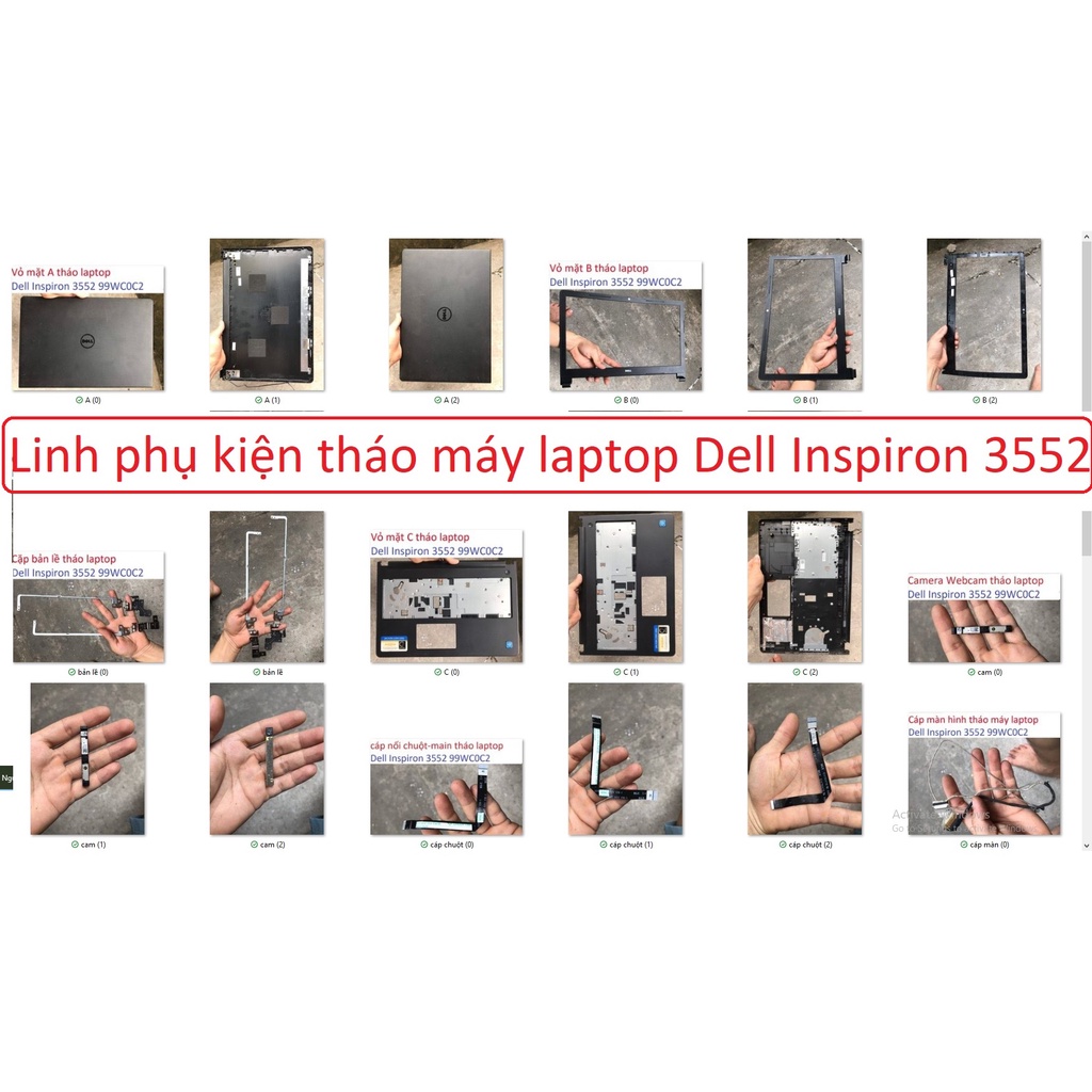 Linh phụ kiện tháo máy laptop Dell Inspiron 3552 99WC0C2 A B C D E loa camera fan tản usb bản lề cáp màn hdd dvd pin