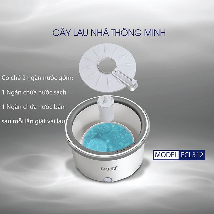 Cây Lau Nhà Empire ECL312_Trắng Bộ Lau Nhà Tự Vắt Thông Minh loại tròn siêu tiết kiệm nước