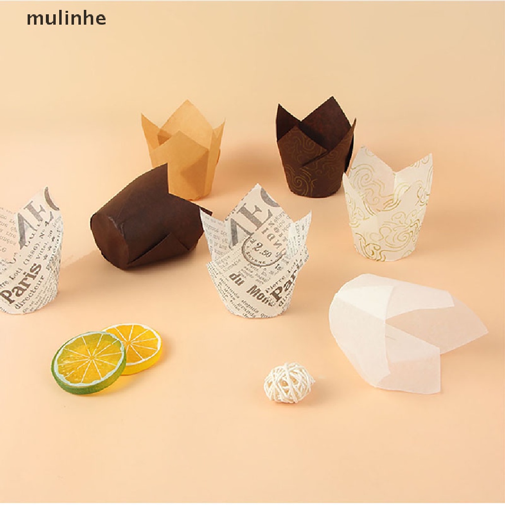 Set 50 Cốc Giấy Làm Bánh Cupcake Hình Hoa Tulip Xinh Xắn