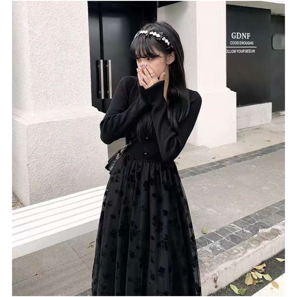 Đầm dệt kim tay dài phong cách thời trang cho nữ