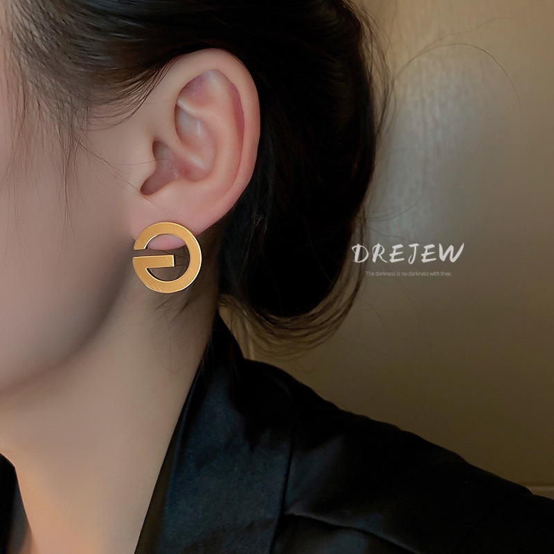 DREJEW Khuyên tai kim loại hình chữ G đơn giản thời trang dễ phối đồ