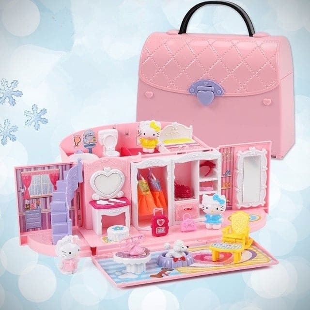 Bộ đồ chơi ngôi nhà khép kín Dream House Hello Kitty mẫu phòng bếp gấp gọn dạng túi xách cao cấp kèm đồ nội thất