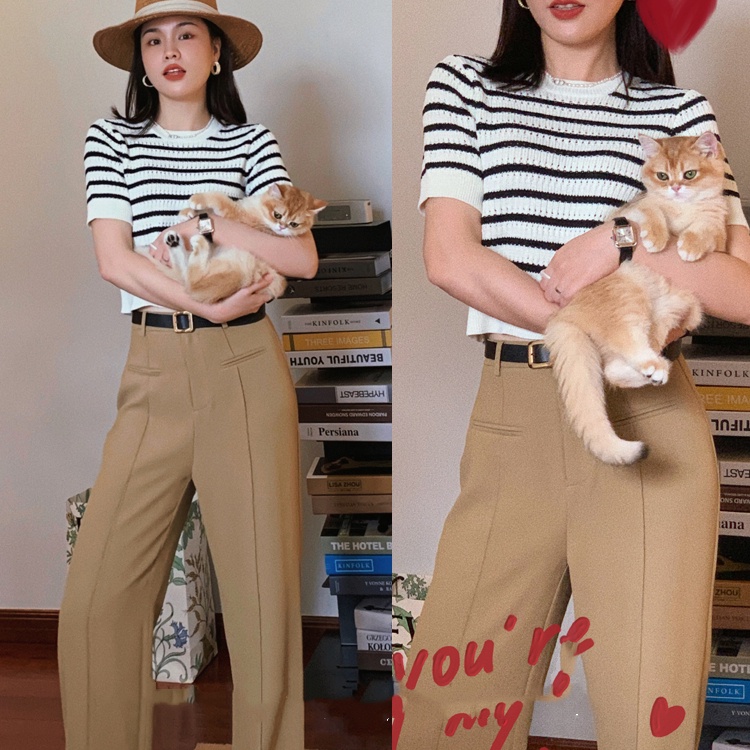 Áo Sweater Ngắn Tay Thiết Kế Mỏng Họa Tiết Kẻ Sọc Thiết Kế Mới Thời Trang Mùa Hè Dành Cho Nữ