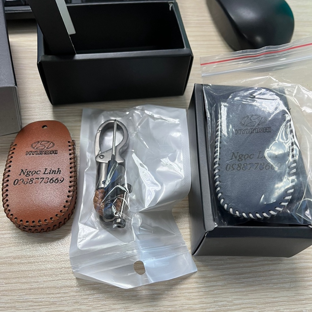 Bao da chìa khoá ô tô Huyndai Santafe 2019-2022 Accent 2018-2022 Kona bảo hành bọc chìa 24 tháng tặng kèm móc chìa khóa
