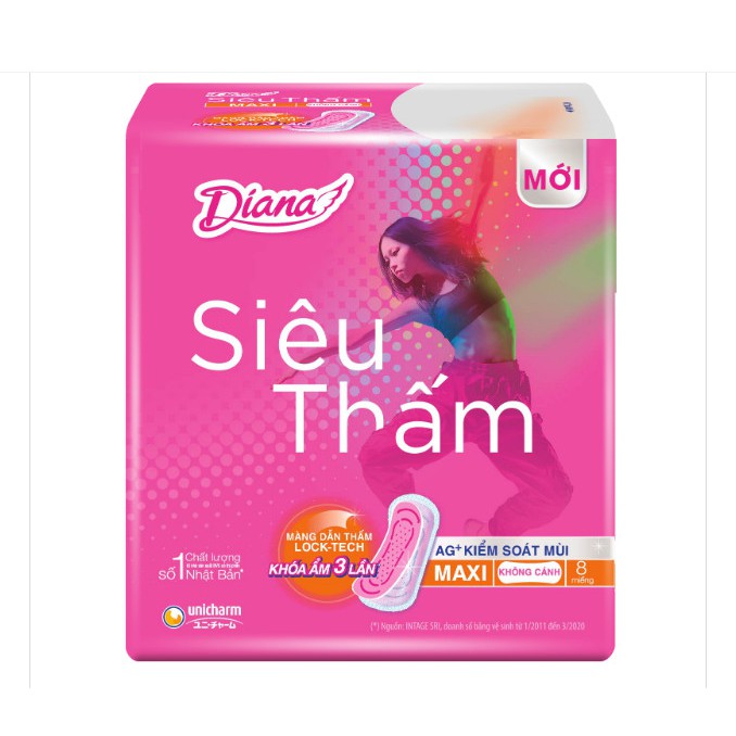 [DÀY KO CÁNH] Băng vệ sinh Diana Maxi siêu thấm dày không cánh( gói 8 miếng)