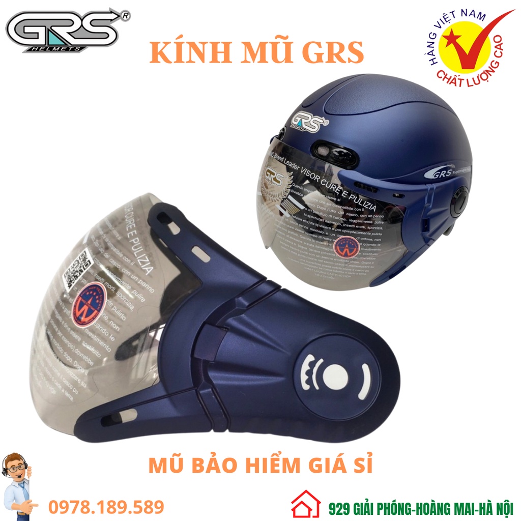 Kính thay thế cho mũ bảo hiểm GRS A33k,A737k,A102k,A966k, A368k, và các loại kính mũ nửa đầu tương tự.