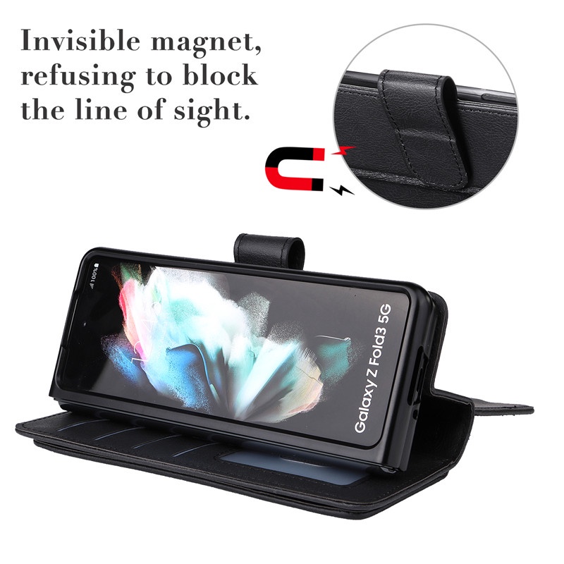 Bao Da Điện Thoại Nắp Gập Dạng Ví Có Ngăn Đựng Thẻ Và Khóa Cài Nam Châm Thời Trang Cao Cấp Cho Samsung Z fold 3 Gấp 4 fold