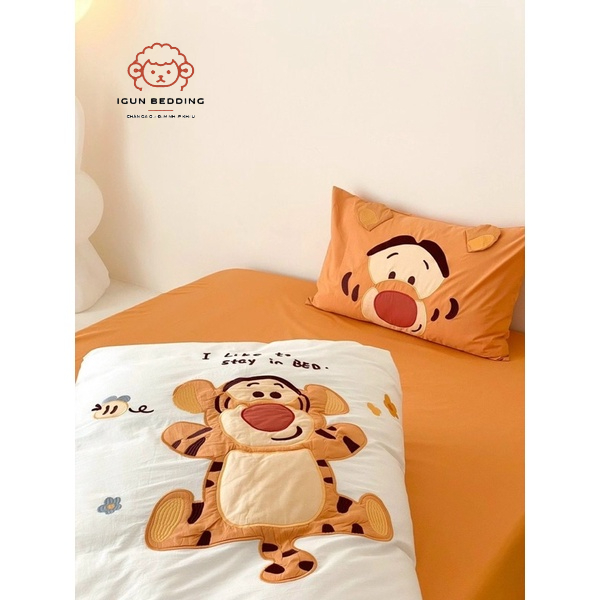 Set Chăn Ga Cotton Linen IGUN BEDDING Hoạt Hình Cao Cấp Tặng Kèm Gối Bông