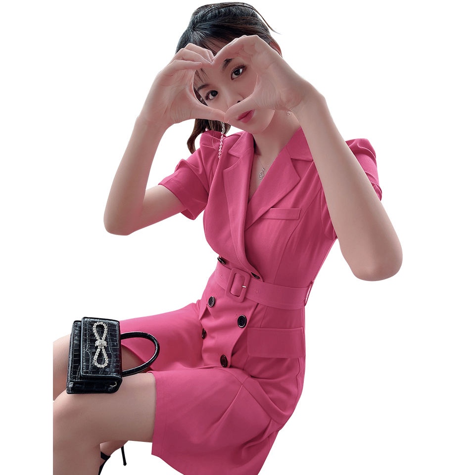 Đầm Cổ Vest Phối Hai Hàng Nút Thời Trang Công Sở Thanh Lịch Cho Nữ