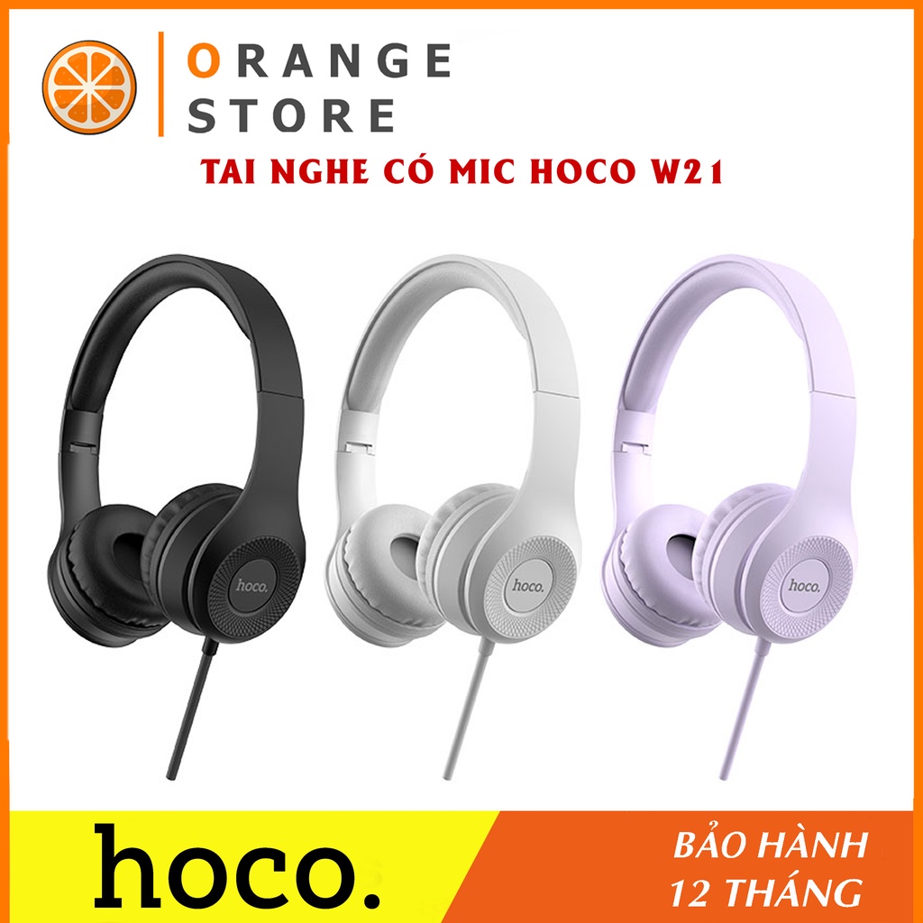 Tai nghe chụp đầu Hoco W21 kết nối jack 3.5mm, mút đệm hạn chế âm thanh phát ra, giảm đau tai, dây dài 1.2m