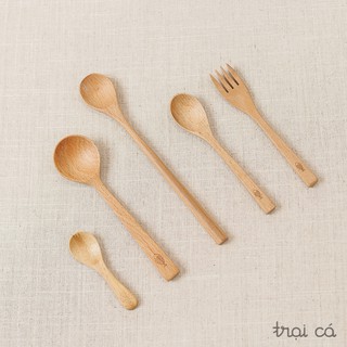 Thìa gỗ oval nhỏ (14cm) gỗ trắc / gỗ beech, thìa thủ công tinh xảo, bền đẹp, an toàn cho sức khỏe khi dùng hàng ngày