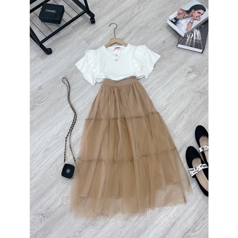 💕 Set chân váy nâu áo bèo tiểu thư 💕