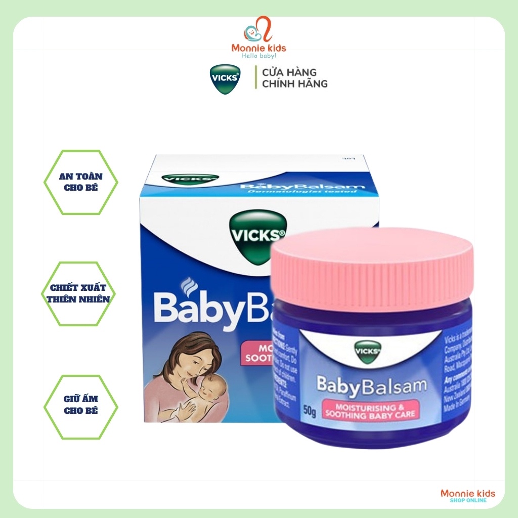 Dầu ấm ngực cho bé Vicks Baby Balsam 50g, kem xoa ấm ngực an toàn cho trẻ - Monnie Kids