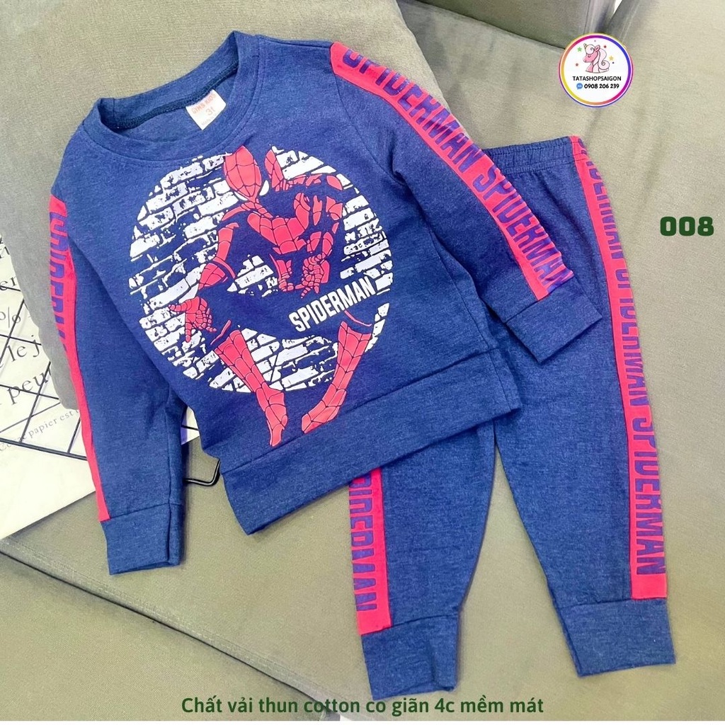 008 Bộ dài tay cho bé trai mặc ngủ thun cotton co giãn 4 chiều 20 đến 40kg