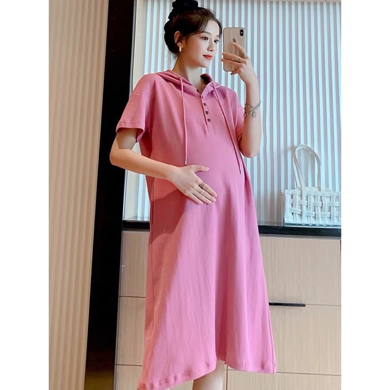 váy bầu đầm bầu dáng xuông dài rộng chất cotton mát mặc hè hợp thời trang ✅sẵn hàng hồng xl-2xl✅
