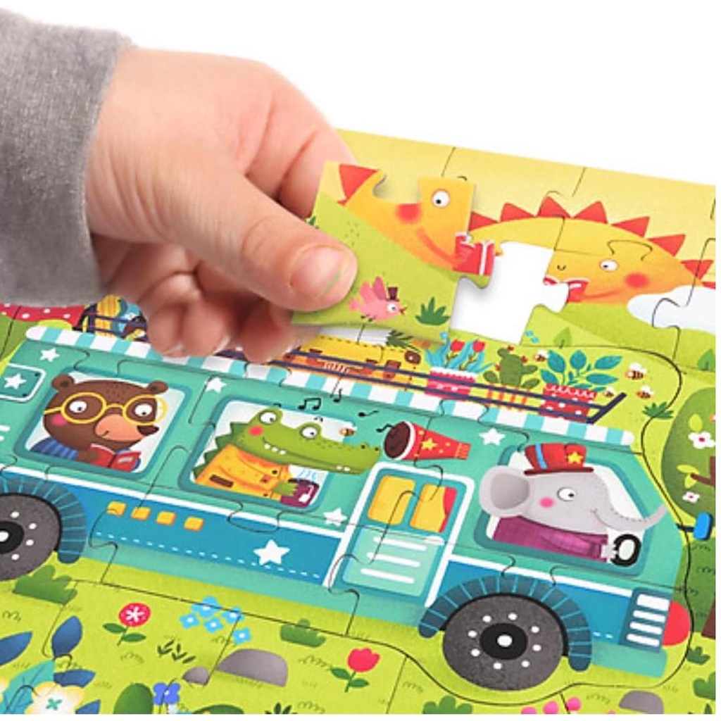 Xếp hình  cho bé từ 2 tuổi bộ ghép hình puzzle 4 cấp độ với 3 chủ đề ô tô khủng long bốn mùa