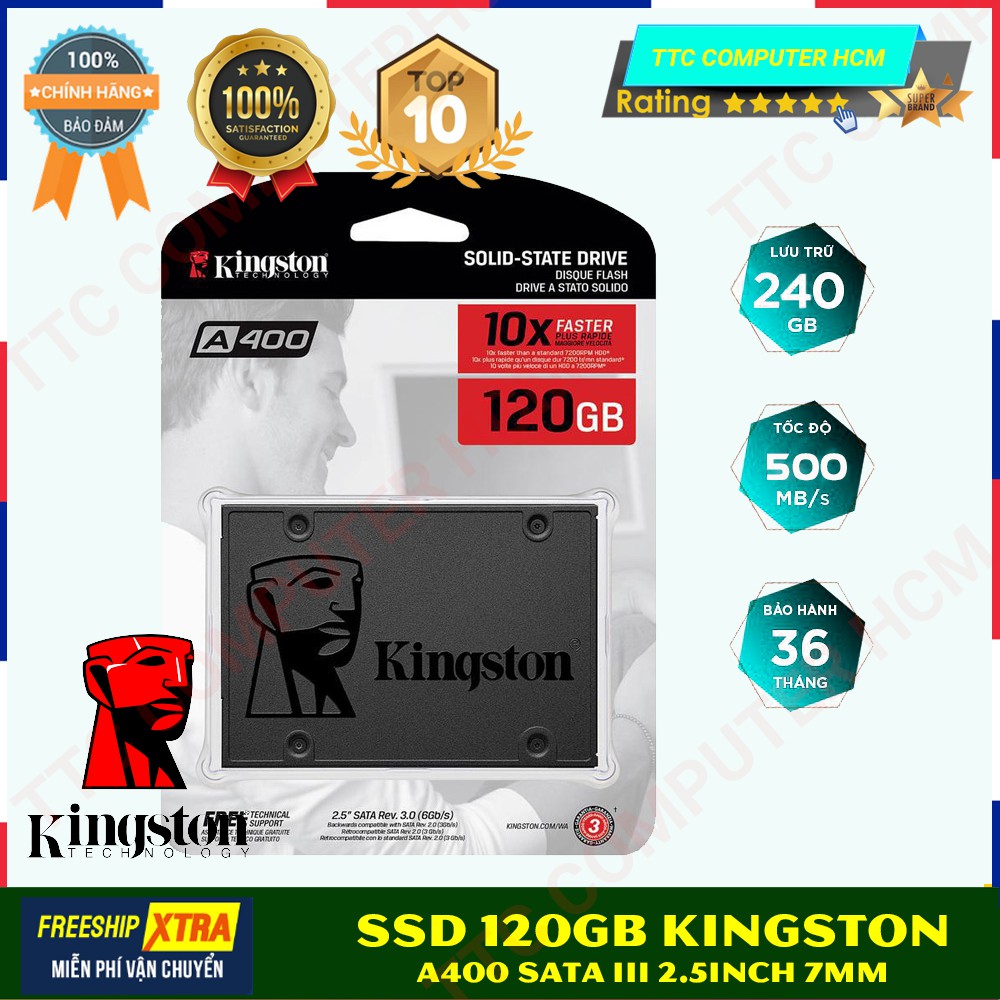 Ổ cứng SSD Kingston NOW A400 120GB 2.5'' SATA III (SA400S37/120G) - HÀNG PHÂN PHỐI CHÍNH THỨC BỞI Vĩnh Xuân SPC BH 36T
