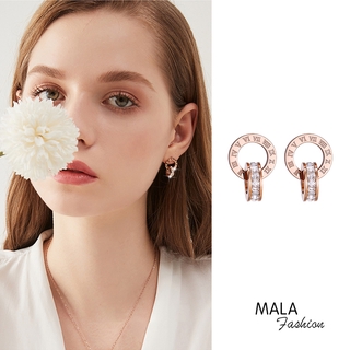 KOREAN STYLE Khuyên Tai Titanium Khắc Chữ Số La Mã Cá Tính Trẻ Trung Phong Cách Hàn Quốc