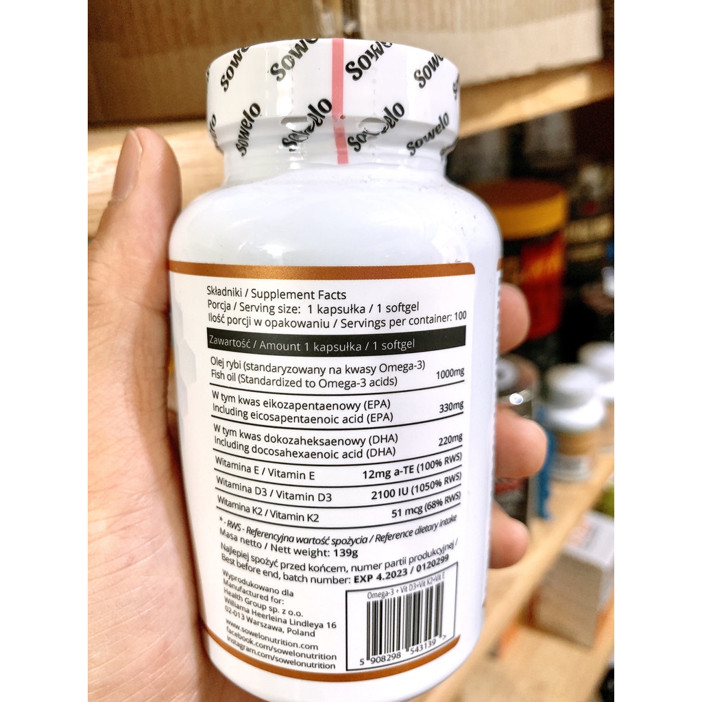 Sowelo Omega 3 D3 K2 100v - Hỗ Trợ Xương Chắc Khỏe