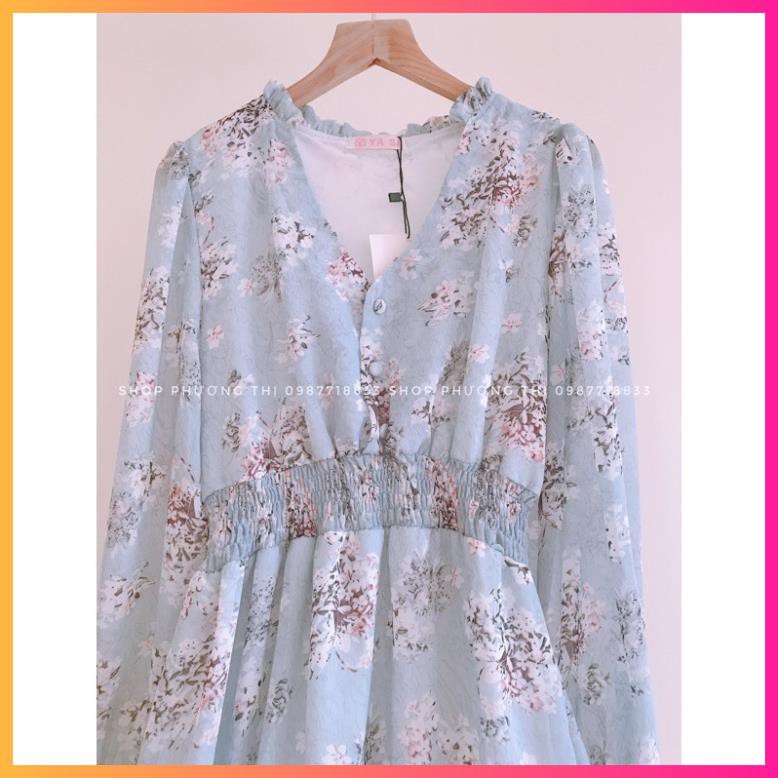 Váy hoa nhí vintage, Váy hoa voan tơ mát mịn cổ V -MOONMY | BigBuy360 - bigbuy360.vn
