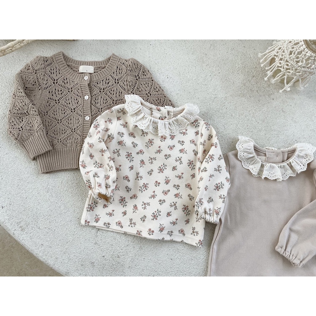 Áo thun cotton mềm mại màu trơn họa tiết hoa thời trang xuân thu cho bé gái HPTU