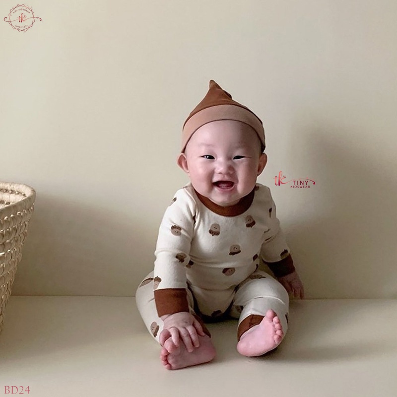 Bộ Đồ Dài Tay Thu Đông 3 Chi Tiết Chất Thun Tăm Giữ Nhiệt Hình Hạt Dẻ Đáng Yêu Cho Bé từ 5-13kg [BD24]