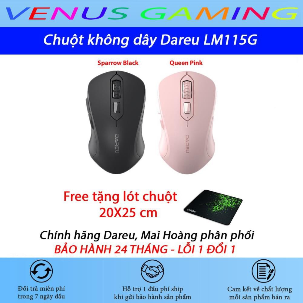 Chuột không dây Dareu LM115G - Có pin -  Màu hồng cực kute - Chính hãng - BH 24 tháng