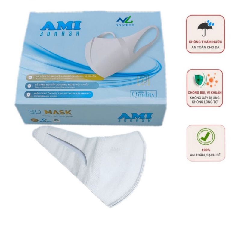 Khẩu trang 3D Ami sản xuất theo công nghệ Nhật Bản hộp 50 chiếc