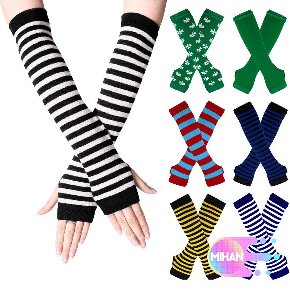 Bao Tay Cotton Dệt Kim Hở Ngón Họa Tiết Kẻ Sọc Cho Nữ Mihan1