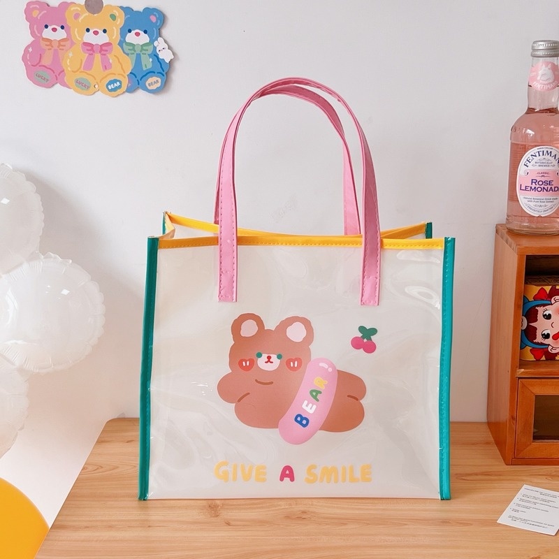 Túi Xách Đeo Vai Trong Suốt Họa Tiết Gấu Hoạt Hình Chống Thấm Nước Cho Nữ