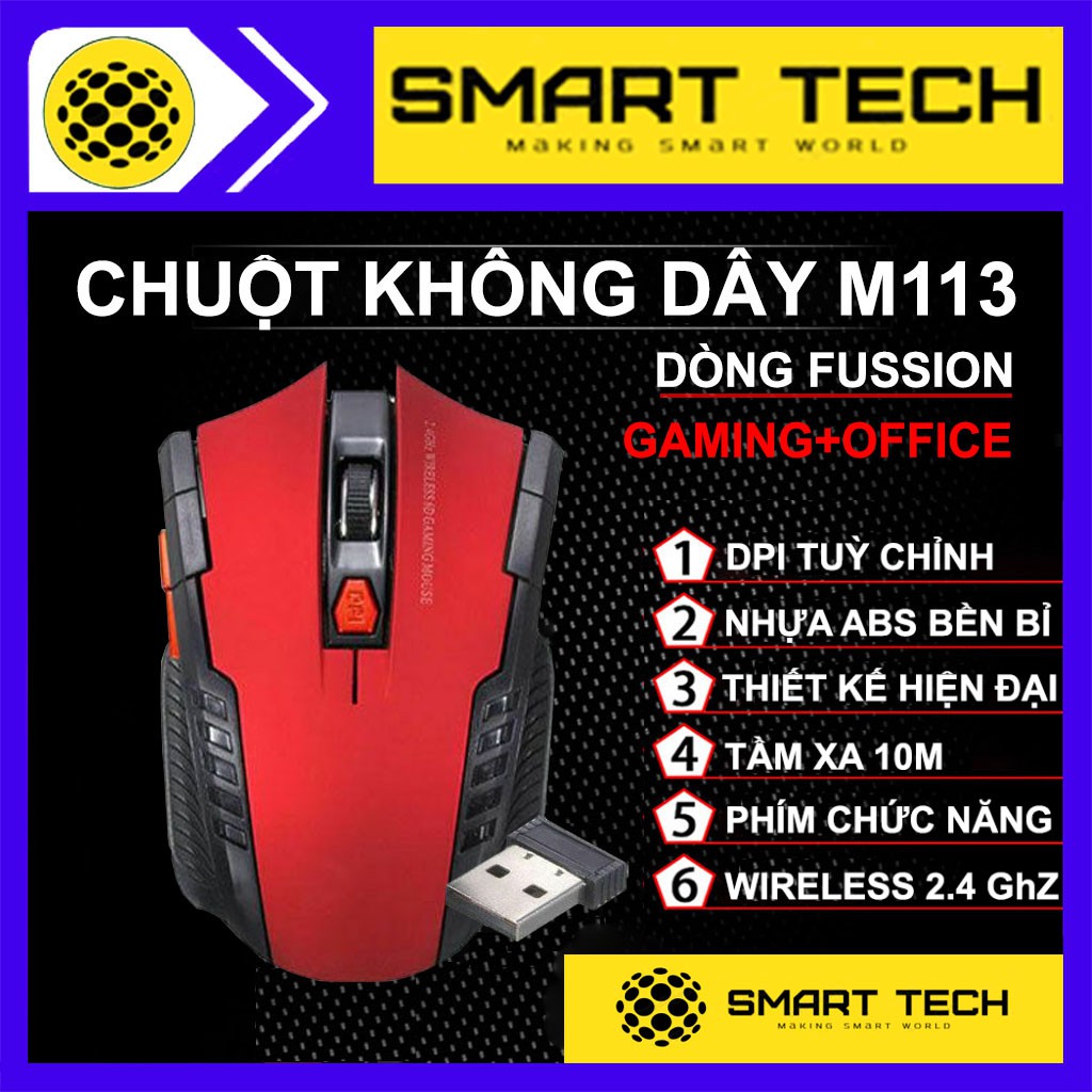 Chuột không dây M113 Tùy chỉnh DPI 1600/2400. Tích hợp 5 Phím chức năng