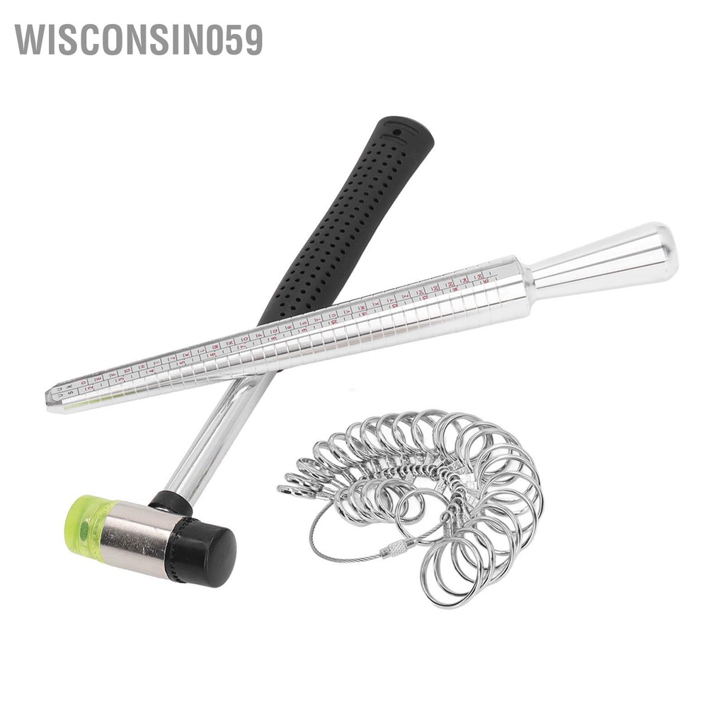 Wisconsin059 Ring Sizer Công cụ đo lường Mandrel Gauge Trang sức Bộ sản xuất búa dụng
