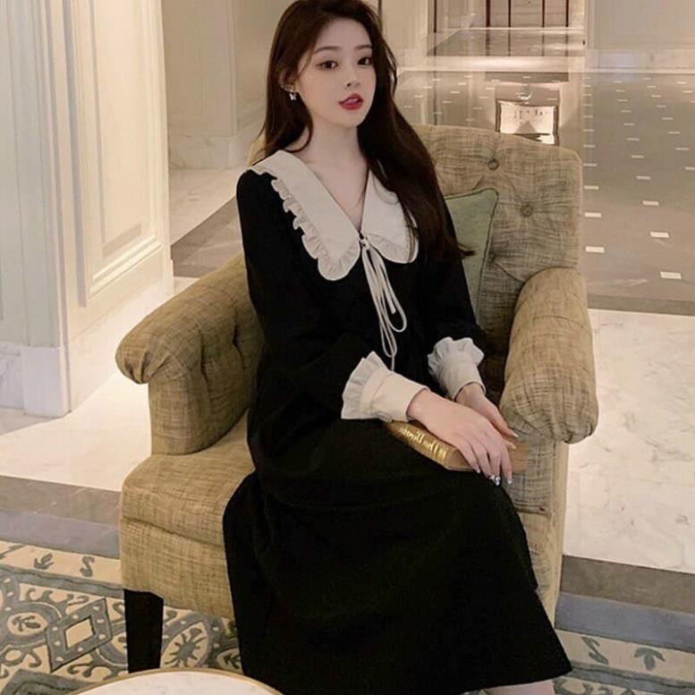 VÁY CỔ BÈO PHỐI MÀU THẮT NƠ