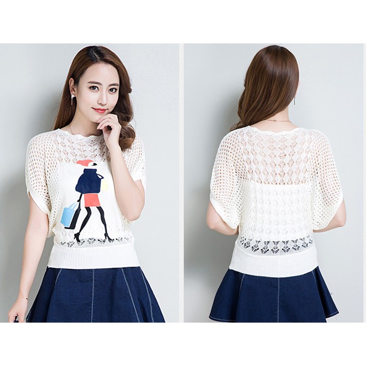 Áo len nữ phối lưới mỏng thời trang, áo len cánh rơi mặc được 4 mùa