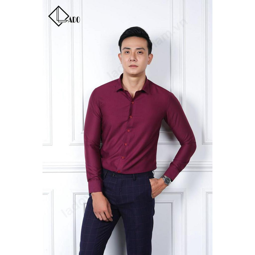 Áo sơ mi trơn màu đỏ đô dài tay không nhăn co dãn nhẹ LADO 972