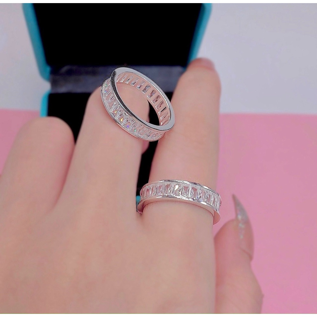 Nhẫn bạc H.A.S đính đá Baguette full vòng