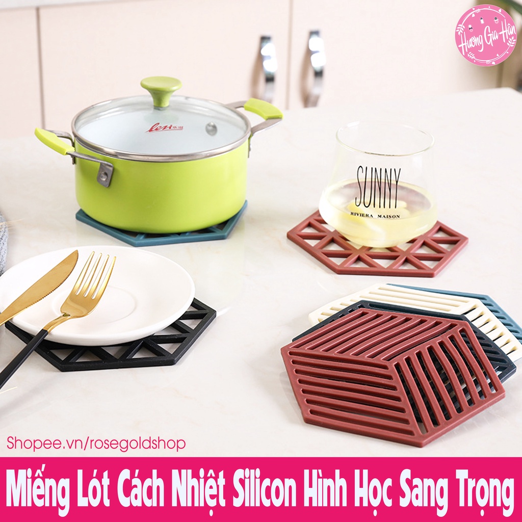 Miếng Lót Nồi, Đế Lót Nồi Bát Đĩa Cách Nhiệt Chất Liệu Silicon Họa Tiết Hình Học Sang Trọng