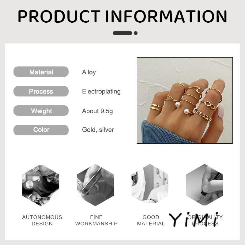 Bộ 10 Nhẫn Vàng Đính Ngọc Trai Sang Trọng Có Thể Điều Chỉnh Kích Cỡ