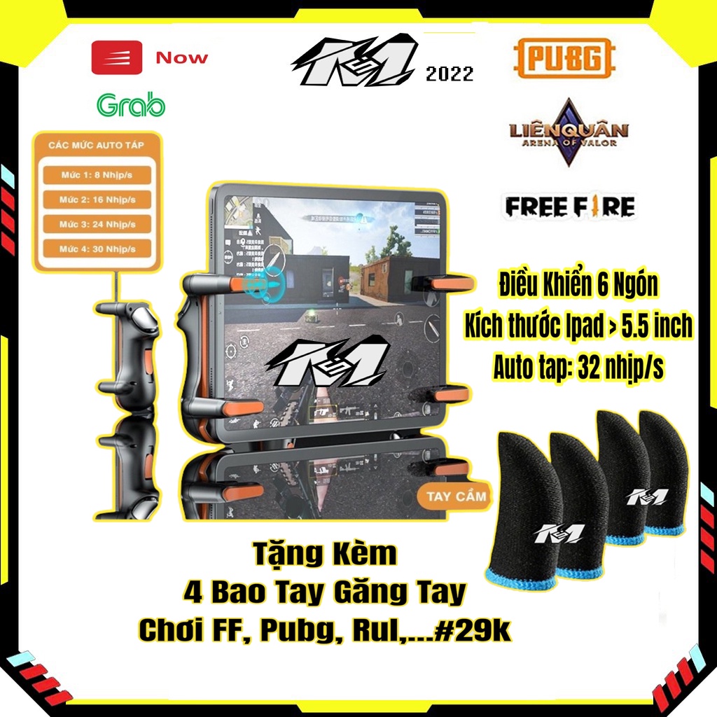 🆔Tay cầm chơi game Ipad 6 ngón tặng kèm 4 bao tay chơi game ff,pubg,rol,... auto tap siêu nhạy, nút bắn pubg gaming.