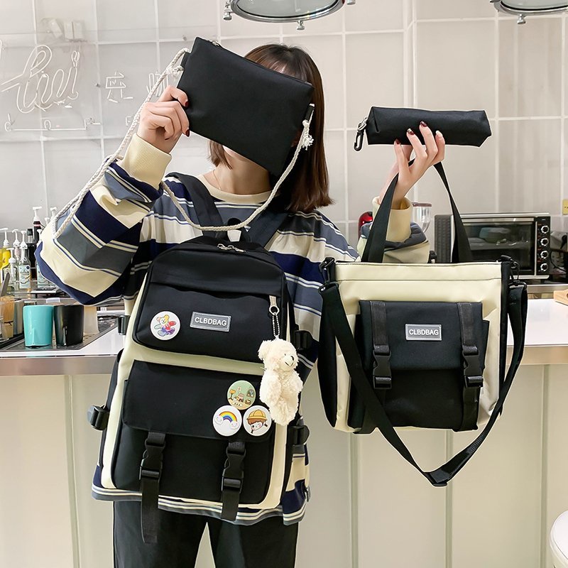 Set 4 Balo Túi Xách Ví Canvas Họa Tiết Dễ Thương Cho Nữ