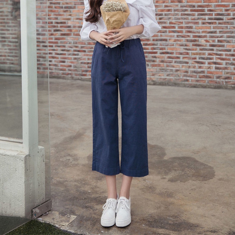 Quần dài IELGY ống rộng chất liệu cotton lanh phong cách Hàn Quốc thời trang dành cho nữ