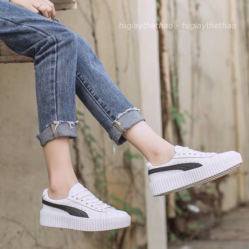 Giày Thể Thao Nam Nữ Sneaker Cá Tính PM 001 màu Trắng kẻ Đen.