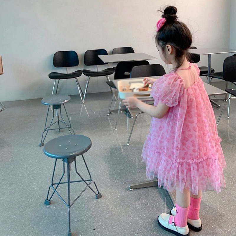 Đầm Bé Gái In Hoa Phối Lưới