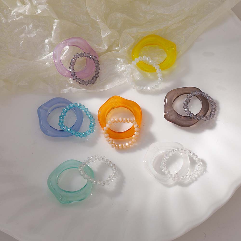 Set 2 Nhẫn Acrylic Trong Suốt Nhiều Màu Sắc Phong Cách Cổ Điển Thời Trang Cho Nữ