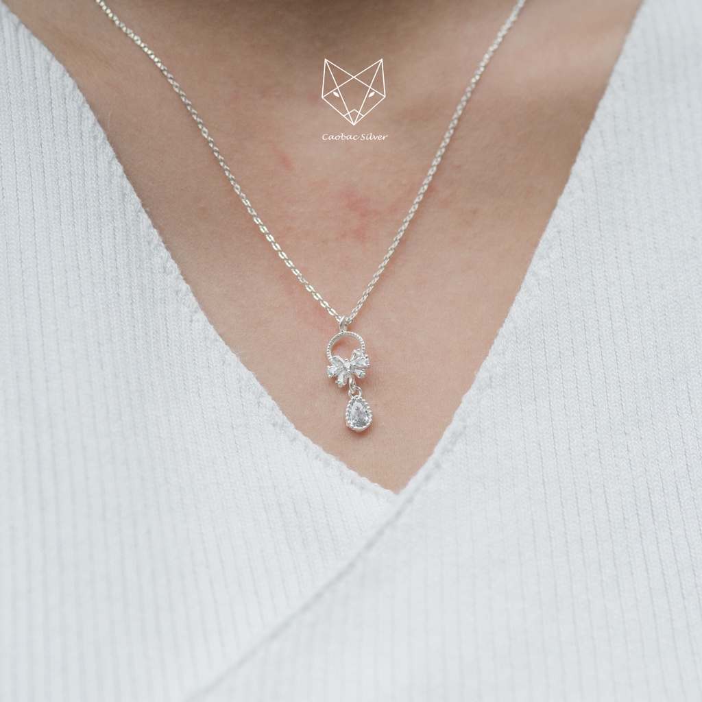 Dây Chuyền Bạc Ta Cao Cấp CaoBac Silver  Thiết Kế Hoạ Tiết Hình Nơ Đá Rơi Nhẹ Nhàng, Thanh Lịch Dành Cho Bạn Gái