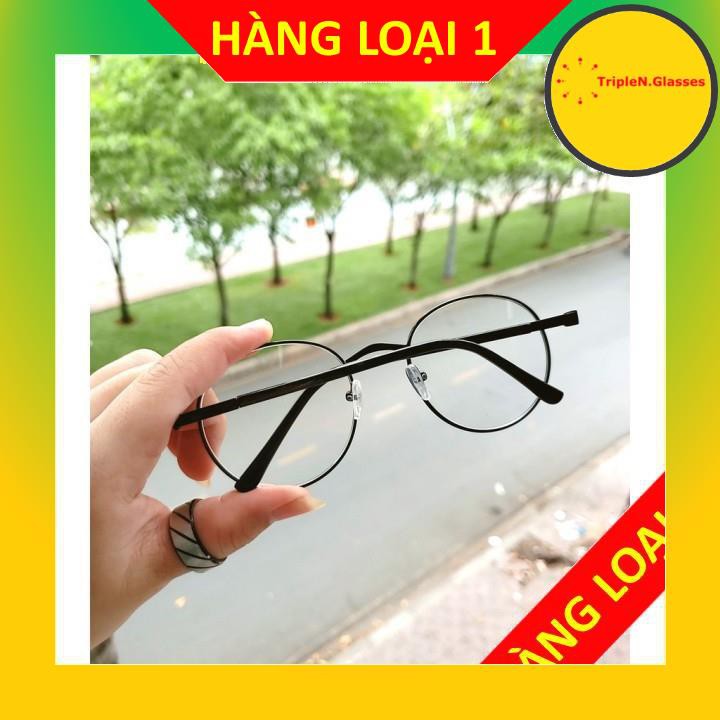 Gọng kính cận tròn kim loại D12 kèm tròng 0 độ chống ánh sáng bảo vệ mắt trước màn hình phù hợp mặt vuông, dài, góc cạnh