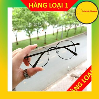 Gọng kính cận tròn kim loại D12 kèm tròng 0 độ chống ánh sáng bảo vệ mắt trước màn hình phù hợp mặt vuông, dài, góc cạnh
