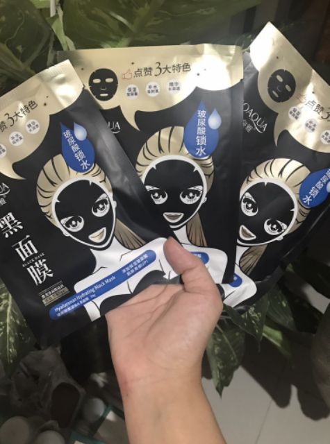 ( combo 10 miếng ) Mặt nạ thải độc than hoạt tính BIOAQUA Hyaluronan Hydrating Black Mask