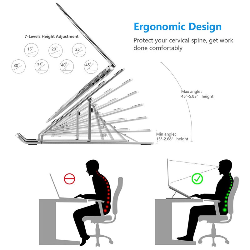 Giá đỡ laptop KCO Z3 bằng nhôm gấp gọn điều chỉnh được cho Macbook Air Pro HP Lenovo Dell và các loại 10-15.6 inch khác